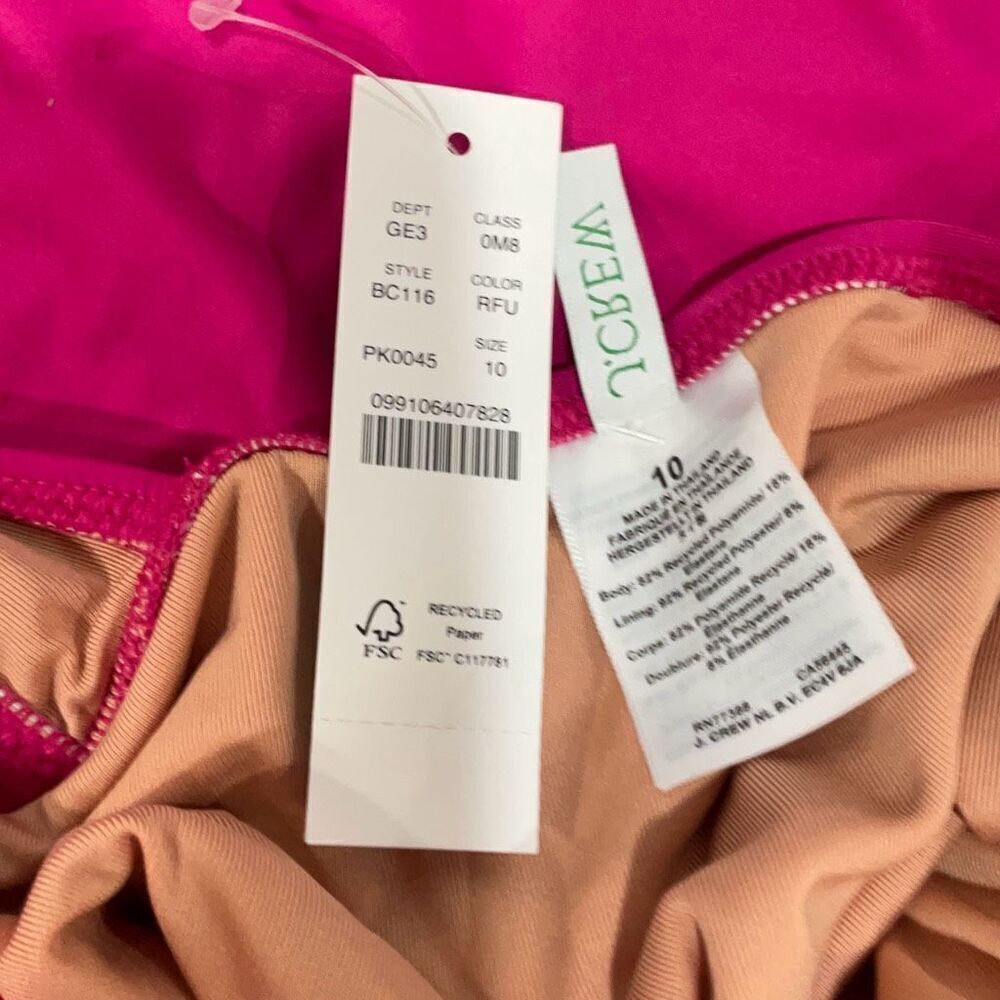 J. Crew Ruched V-Neck One-Piece Bathing Suit In Radiant Fuchsia Size 10 - Picture 6 of 6